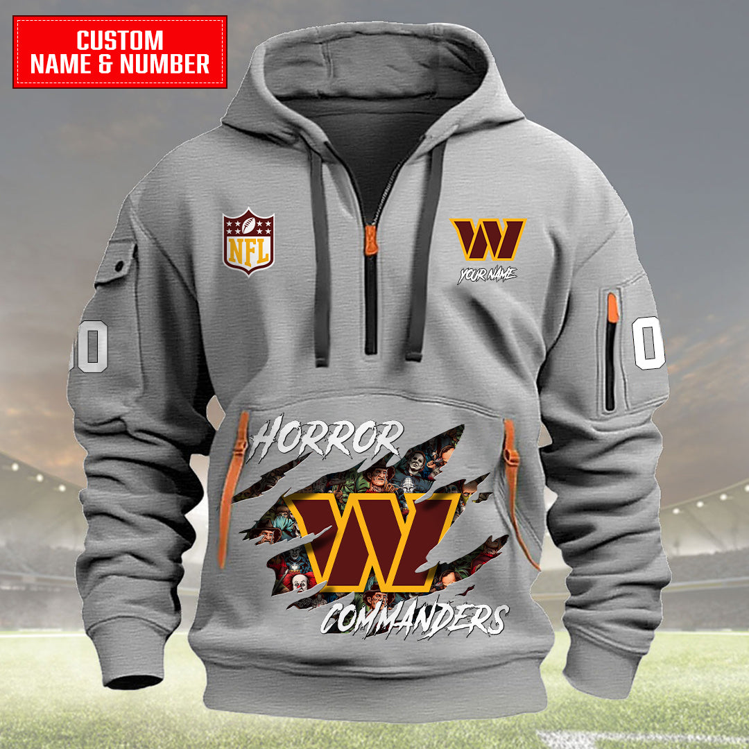 Washington Commanders Halloween Horror Collection Personalize Quarter Zip Hoodie AZCAQZH000016