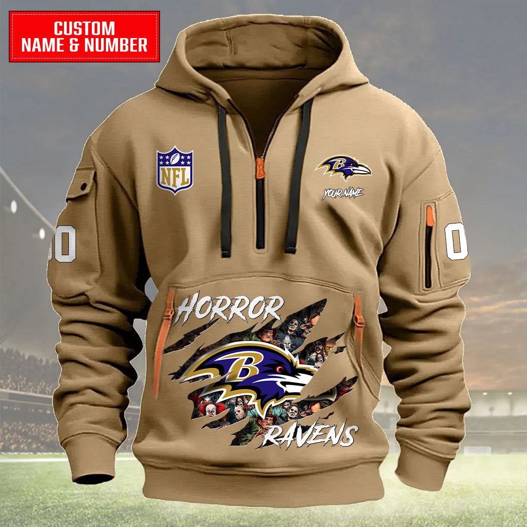 Baltimore Ravens Halloween Horror Collection Personalize Quarter Zip Hoodie AZCAQZH000017