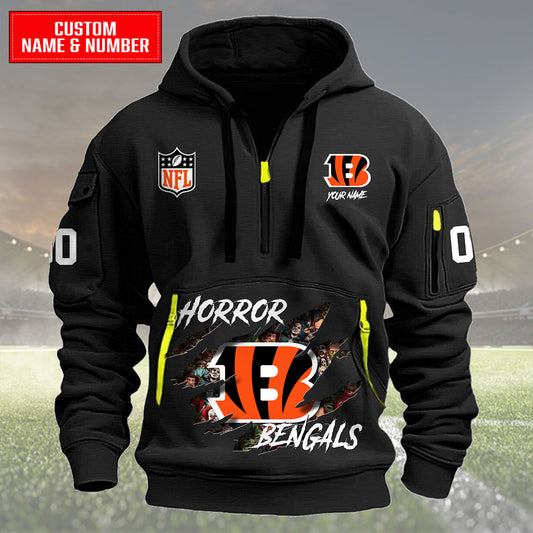 Cincinnati Bengals Halloween Horror Collection Personalize Quarter Zip Hoodie AZCAQZH000019