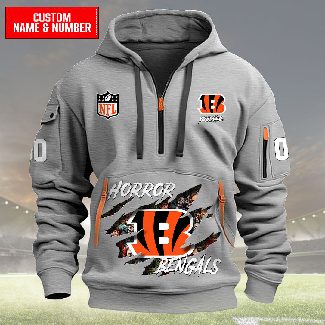 Cincinnati Bengals Halloween Horror Collection Personalize Quarter Zip Hoodie AZCAQZH000019