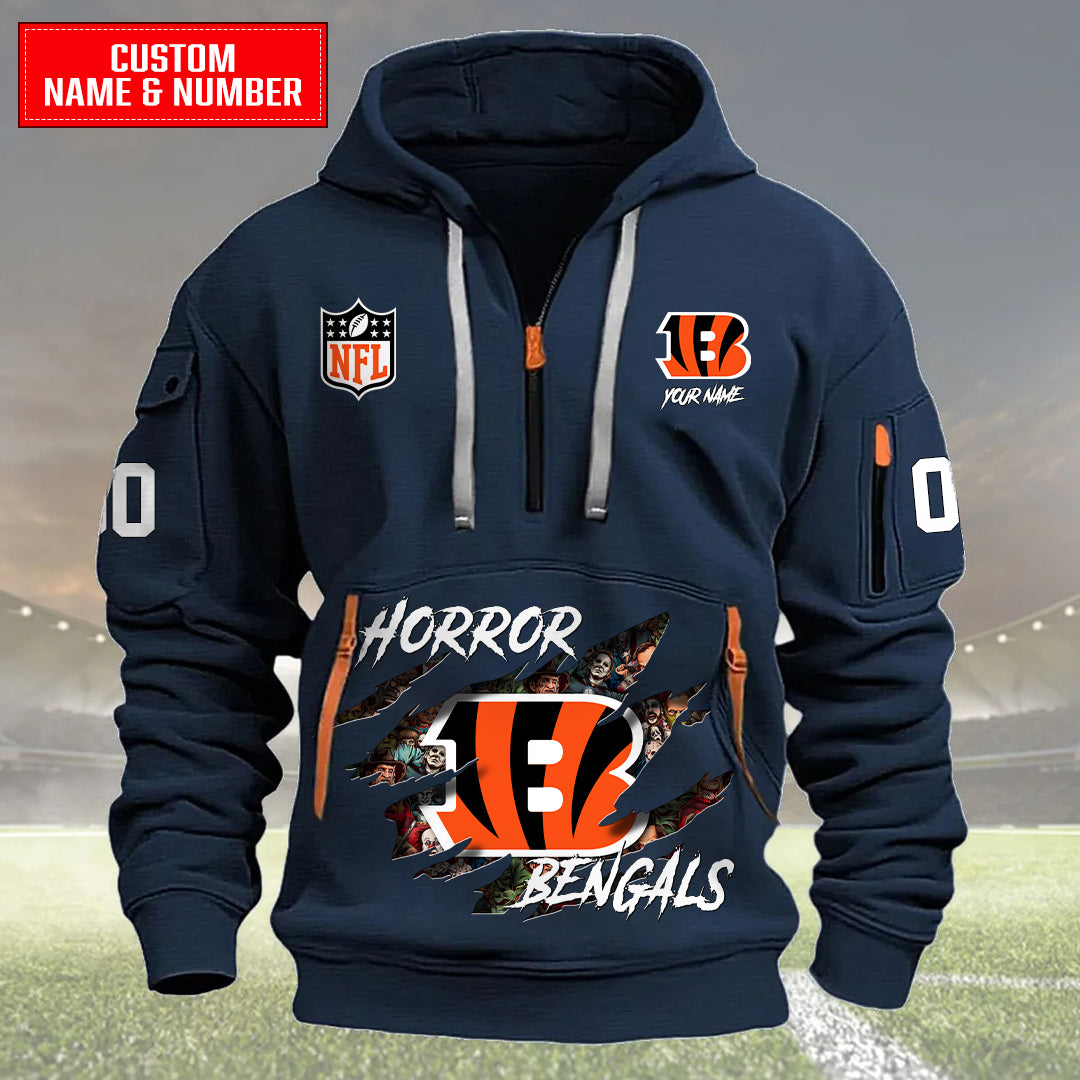 Cincinnati Bengals Halloween Horror Collection Personalize Quarter Zip Hoodie AZCAQZH000019