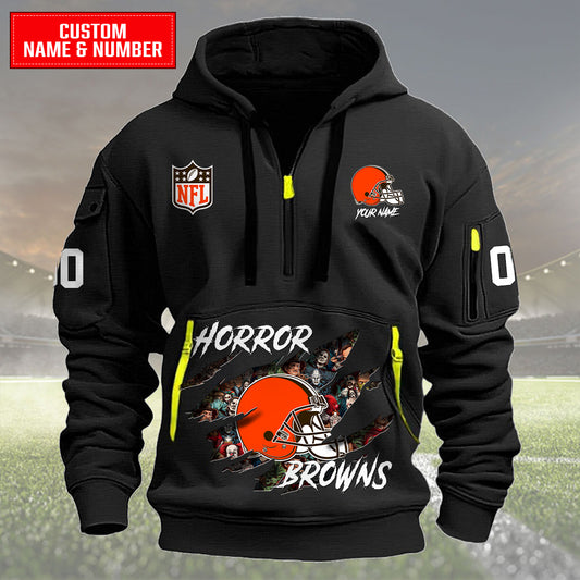 Cleveland Browns Halloween Horror Collection Personalize Quarter Zip Hoodie AZCAQZH000020