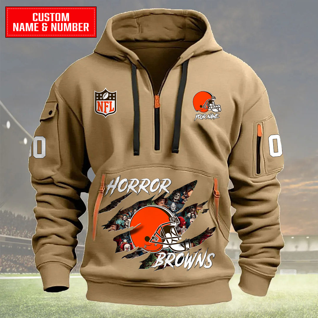 Cleveland Browns Halloween Horror Collection Personalize Quarter Zip Hoodie AZCAQZH000020