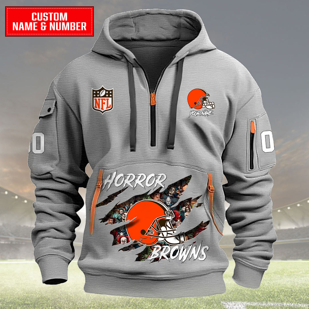 Cleveland Browns Halloween Horror Collection Personalize Quarter Zip Hoodie AZCAQZH000020