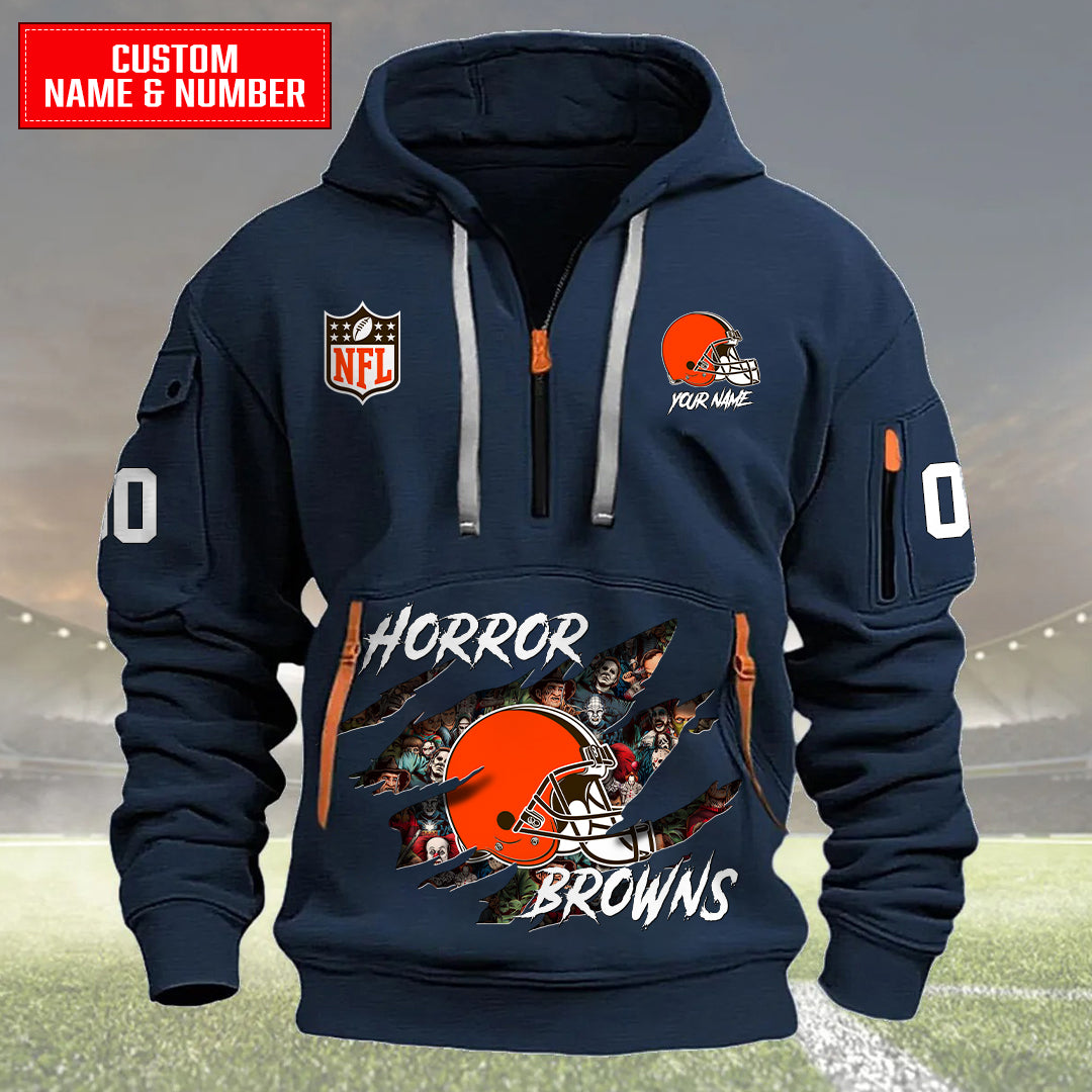 Cleveland Browns Halloween Horror Collection Personalize Quarter Zip Hoodie AZCAQZH000020