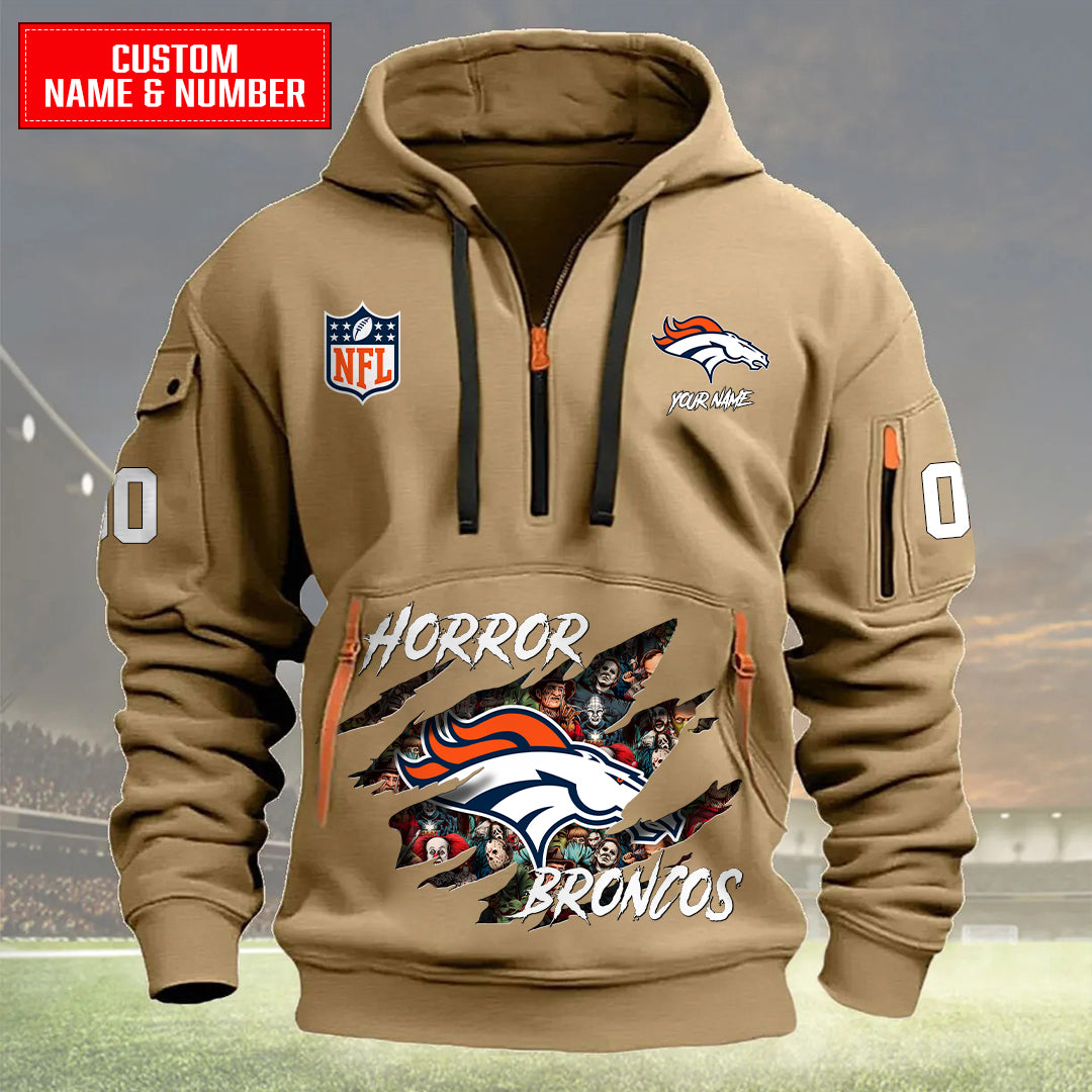Denver Broncos Halloween Horror Collection Personalize Quarter Zip Hoodie AZCAQZH000021