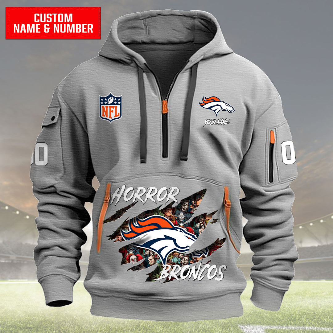 Denver Broncos Halloween Horror Collection Personalize Quarter Zip Hoodie AZCAQZH000021