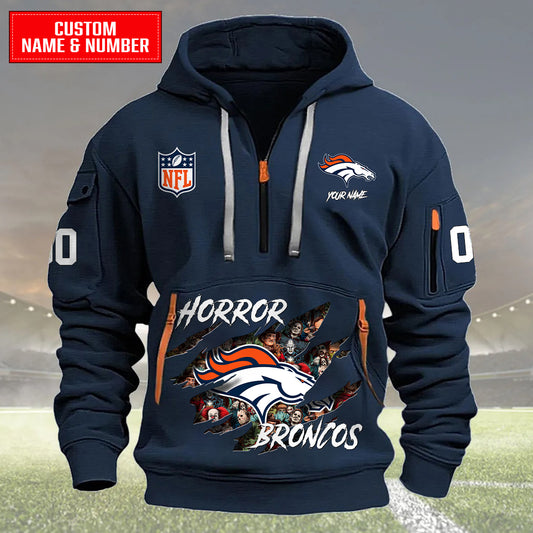 Denver Broncos Halloween Horror Collection Personalize Quarter Zip Hoodie AZCAQZH000021