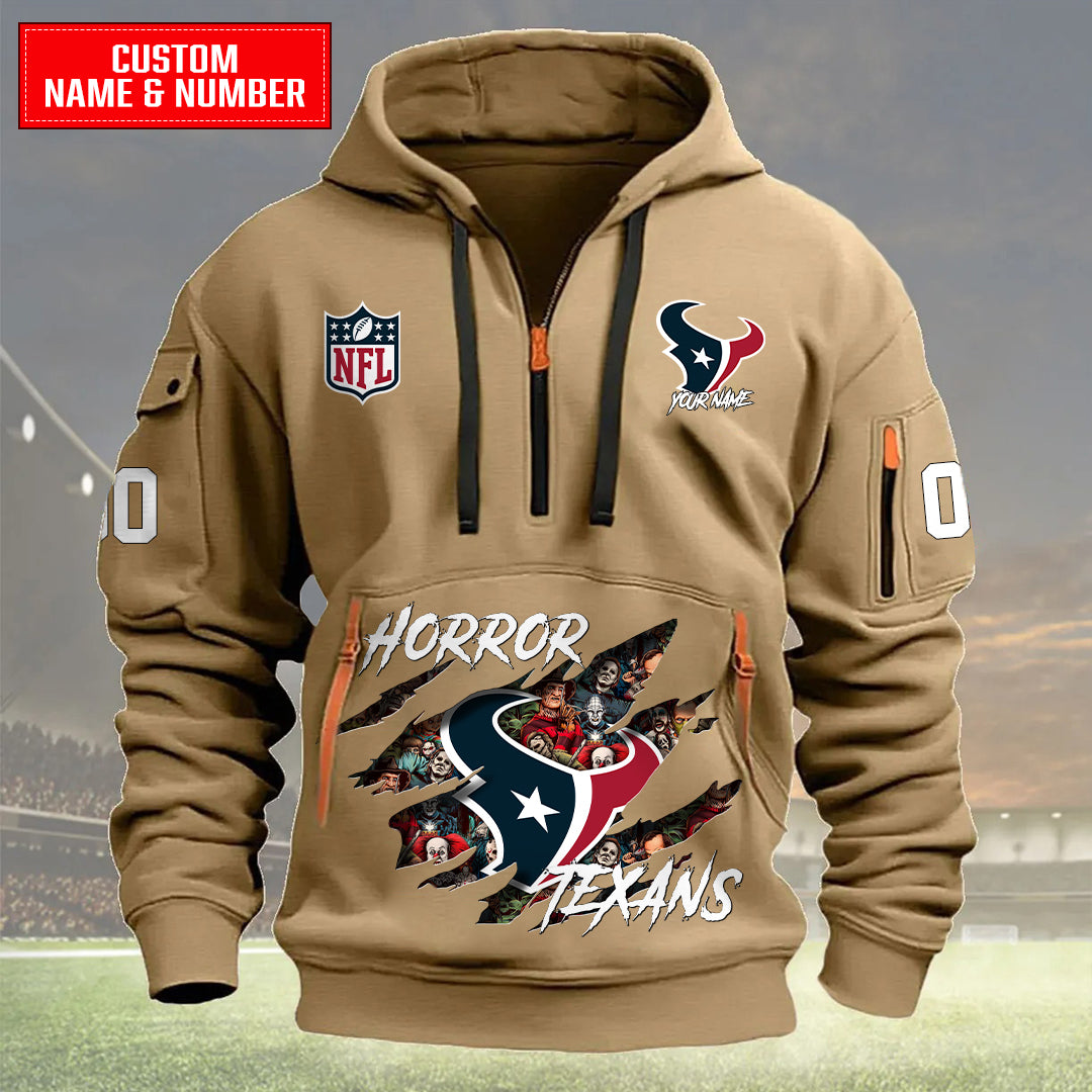 Houston Texans Halloween Horror Collection Personalize Quarter Zip Hoodie AZCAQZH000022