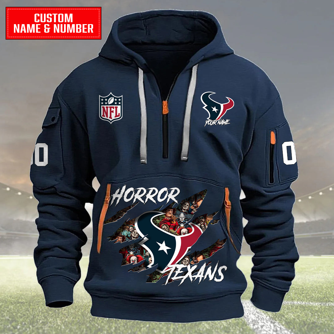 Houston Texans Halloween Horror Collection Personalize Quarter Zip Hoodie AZCAQZH000022