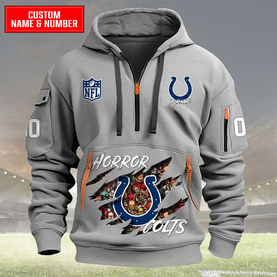 Indianapolis Colts Halloween Horror Collection Personalize Quarter Zip Hoodie AZCAQZH000023