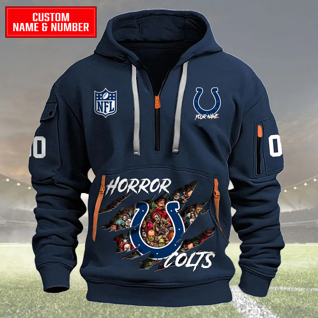 Indianapolis Colts Halloween Horror Collection Personalize Quarter Zip Hoodie AZCAQZH000023
