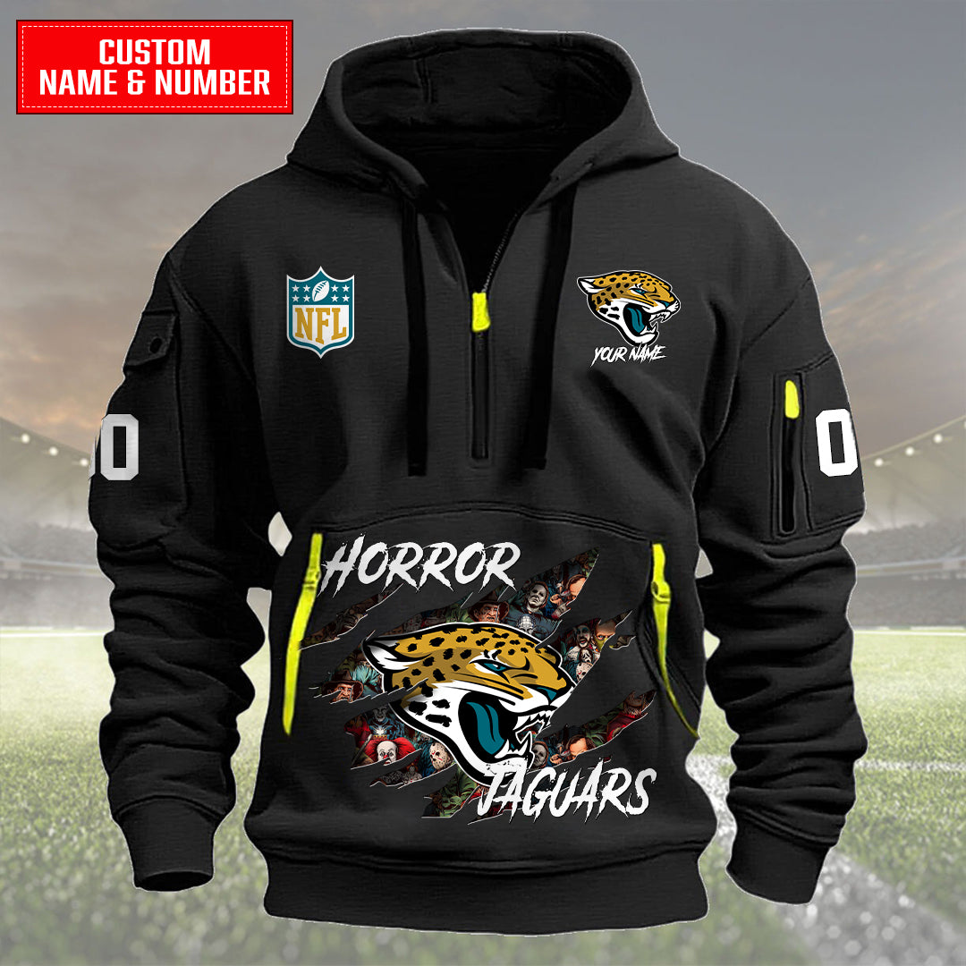Jacksonville Jaguars Halloween Horror Collection Personalize Quarter Zip Hoodie AZCAQZH000024