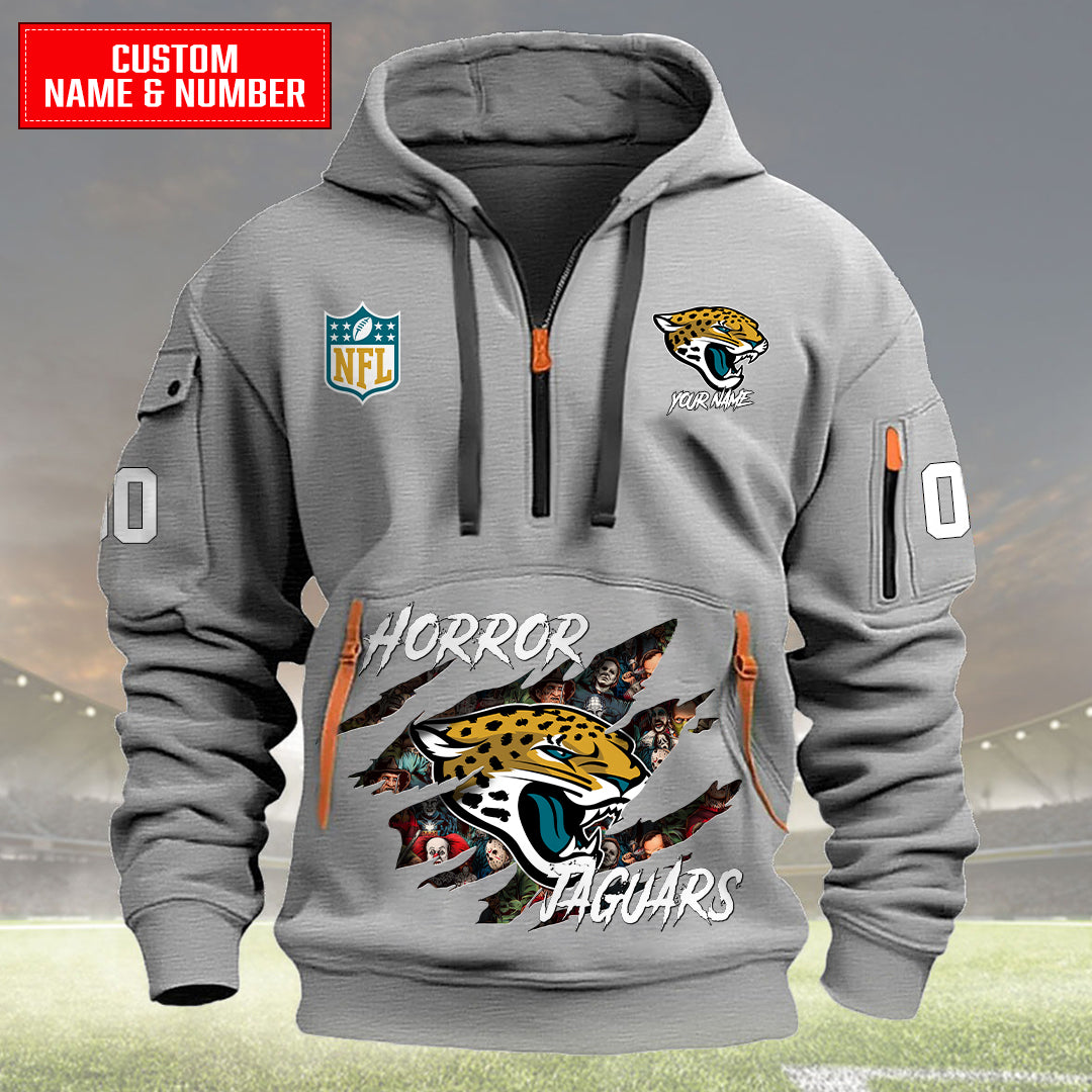 Jacksonville Jaguars Halloween Horror Collection Personalize Quarter Zip Hoodie AZCAQZH000024