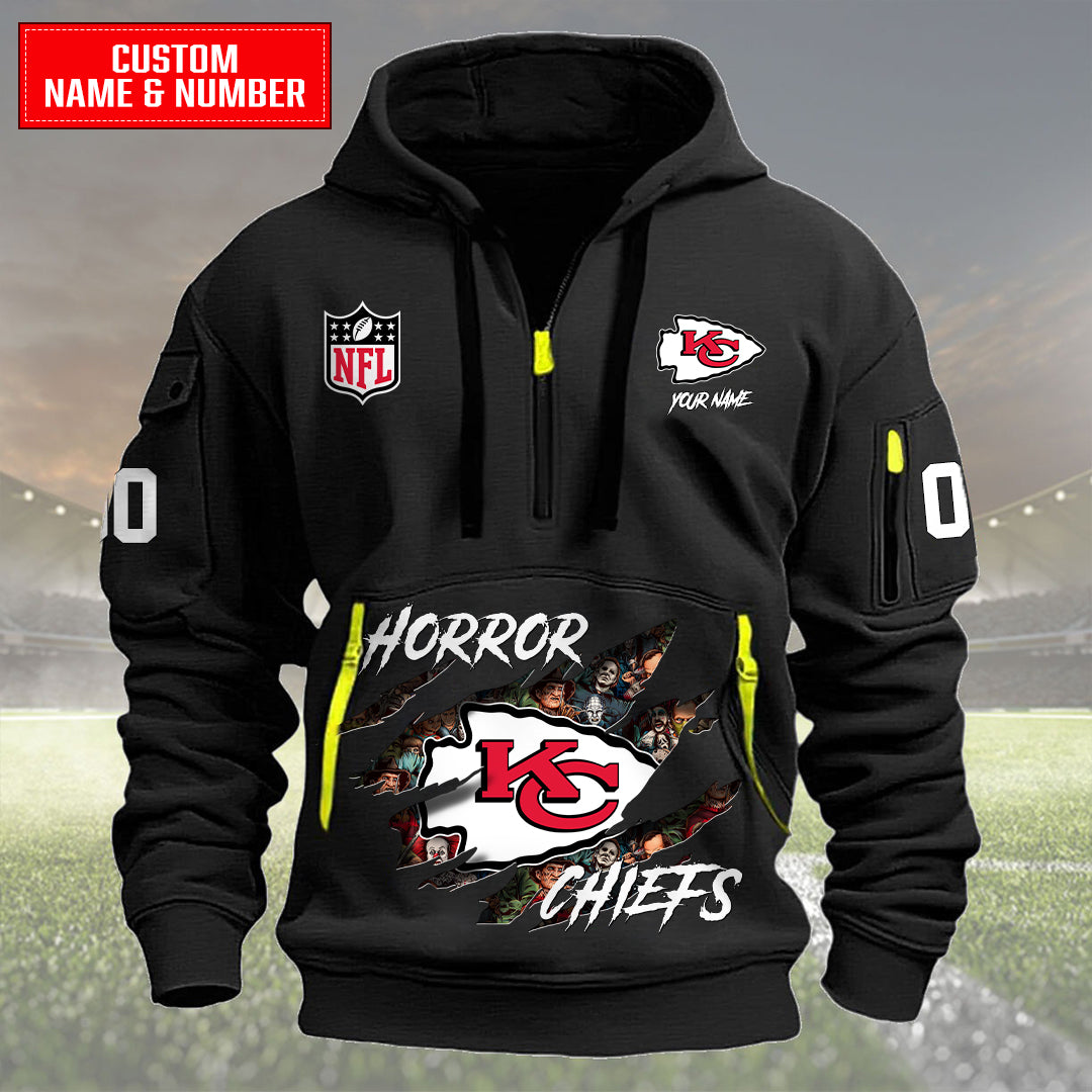 Kansas City Chiefs Halloween Horror Collection Personalize Quarter Zip Hoodie AZCAQZH000025