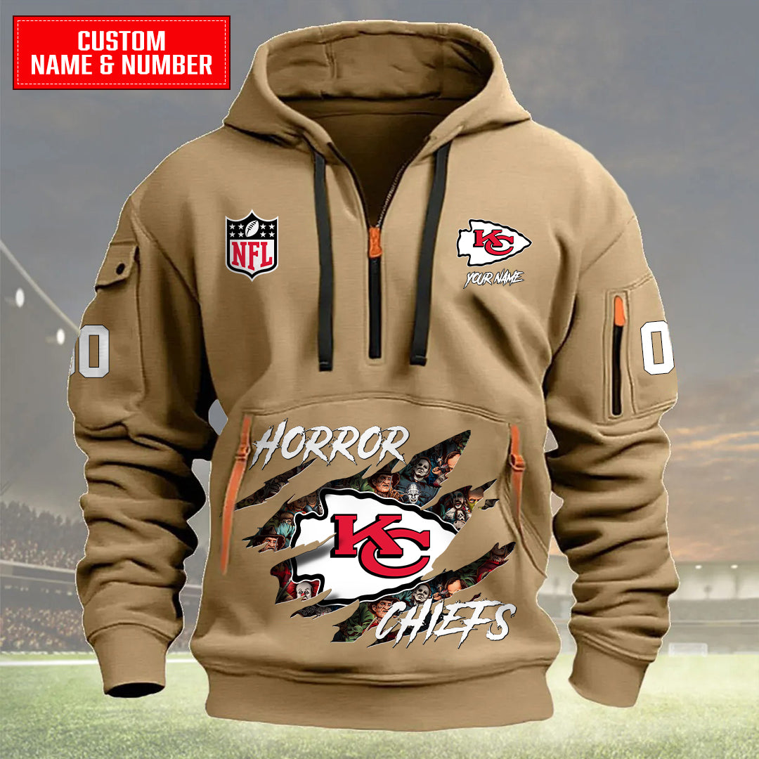 Kansas City Chiefs Halloween Horror Collection Personalize Quarter Zip Hoodie AZCAQZH000025