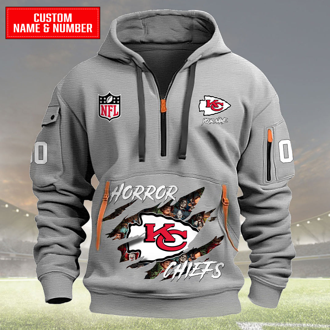 Kansas City Chiefs Halloween Horror Collection Personalize Quarter Zip Hoodie AZCAQZH000025