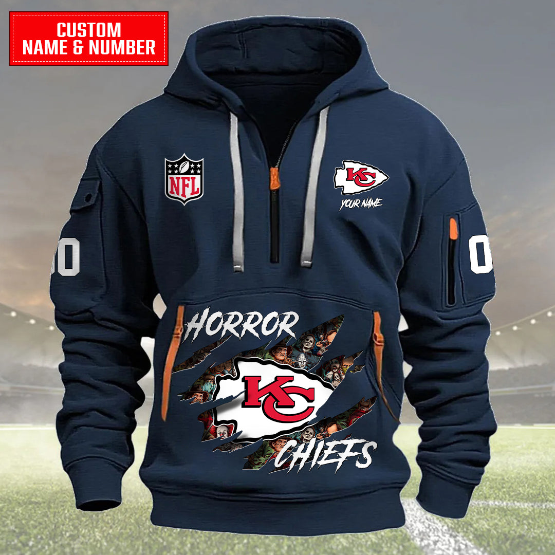 Kansas City Chiefs Halloween Horror Collection Personalize Quarter Zip Hoodie AZCAQZH000025