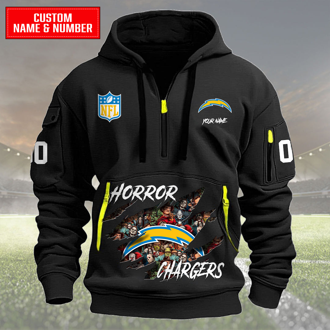 Los Angeles Chargers Halloween Horror Collection Personalize Quarter Zip Hoodie AZCAQZH000027