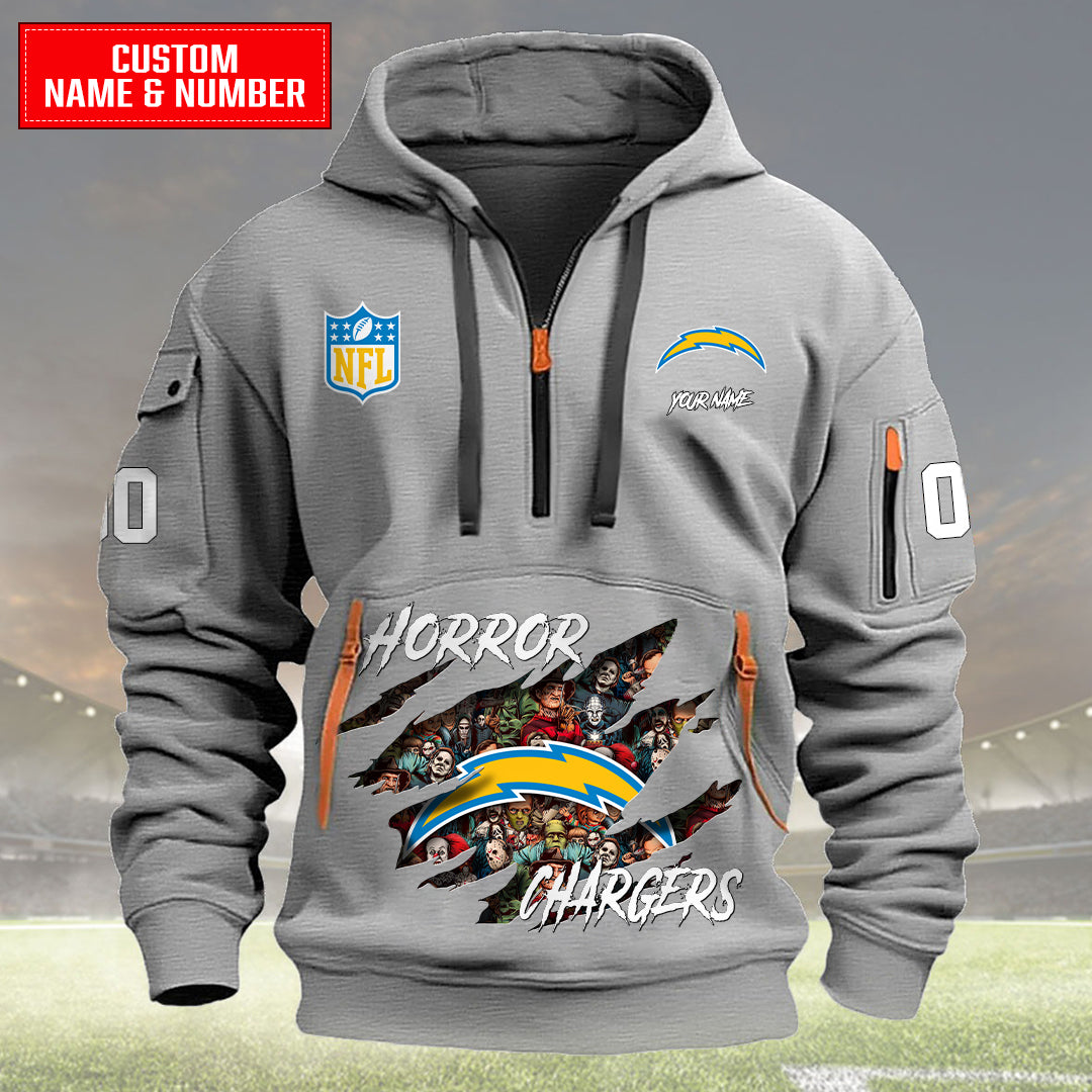 Los Angeles Chargers Halloween Horror Collection Personalize Quarter Zip Hoodie AZCAQZH000027