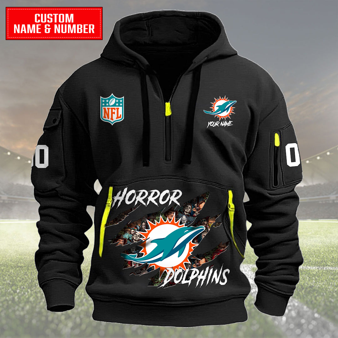 Miami Dolphins Halloween Horror Collection Personalize Quarter Zip Hoodie AZCAQZH000028