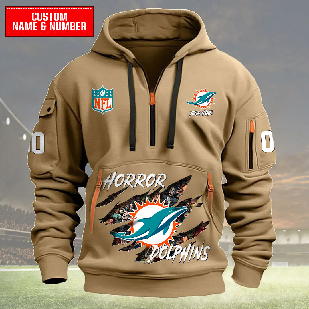 Miami Dolphins Halloween Horror Collection Personalize Quarter Zip Hoodie AZCAQZH000028