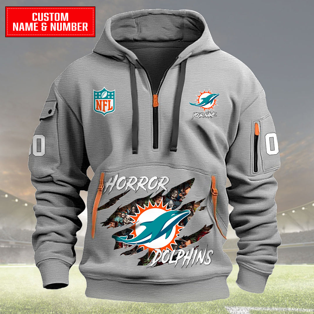 Miami Dolphins Halloween Horror Collection Personalize Quarter Zip Hoodie AZCAQZH000028