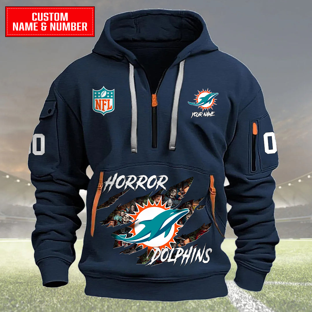 Miami Dolphins Halloween Horror Collection Personalize Quarter Zip Hoodie AZCAQZH000028