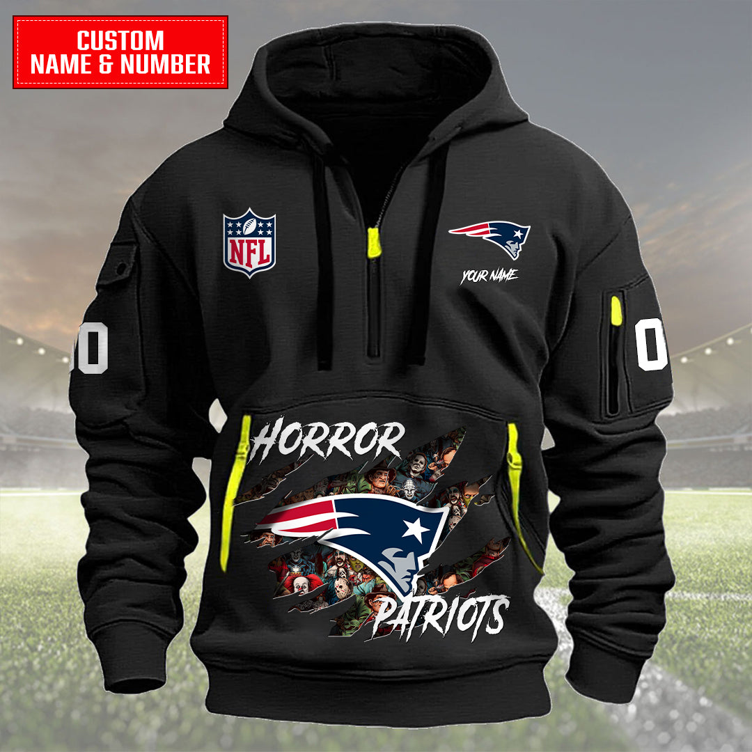 New England Patriots Halloween Horror Collection Personalize Quarter Zip Hoodie AZCAQZH000029