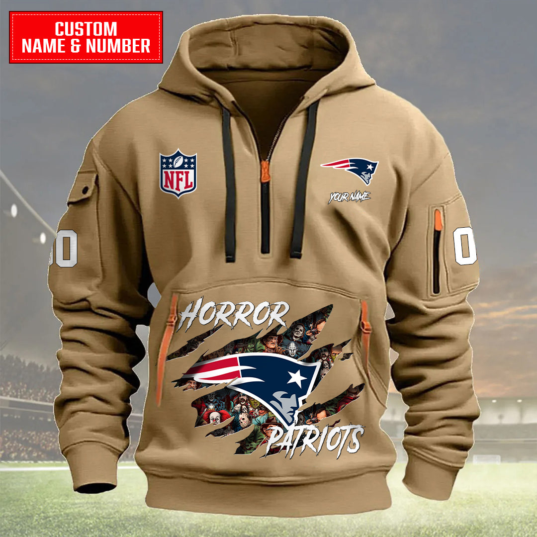 New England Patriots Halloween Horror Collection Personalize Quarter Zip Hoodie AZCAQZH000029