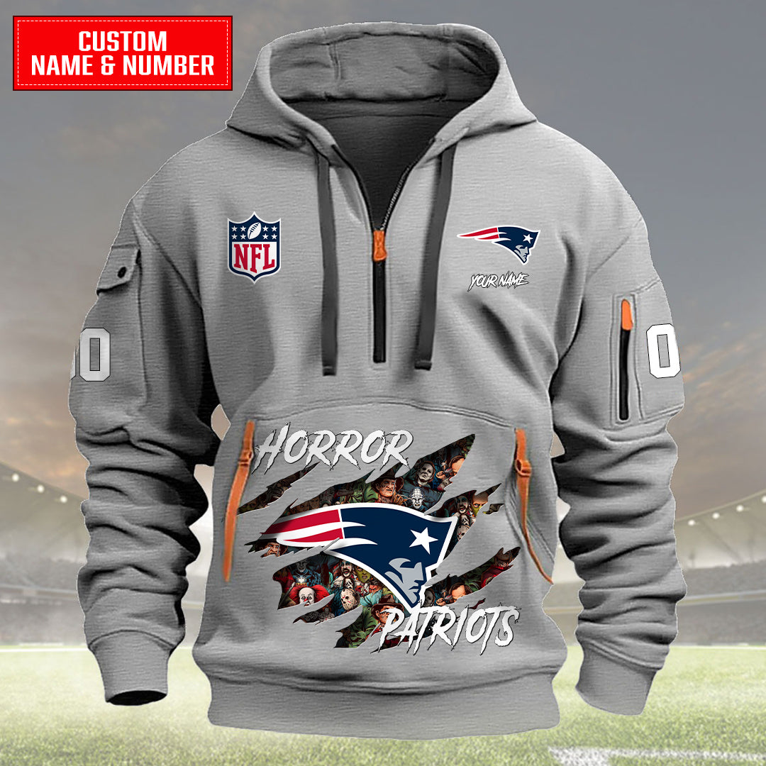 New England Patriots Halloween Horror Collection Personalize Quarter Zip Hoodie AZCAQZH000029