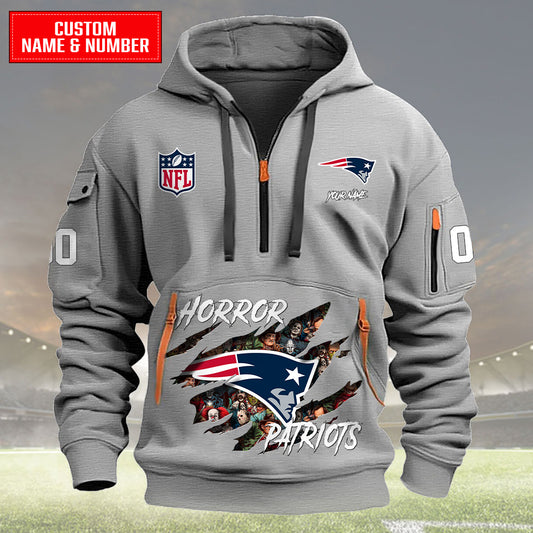 New England Patriots Halloween Horror Collection Personalize Quarter Zip Hoodie AZCAQZH000029