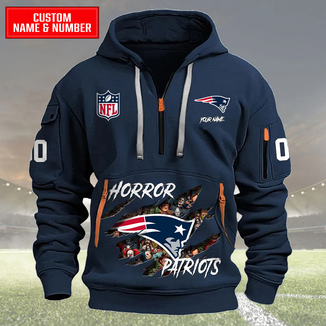 New England Patriots Halloween Horror Collection Personalize Quarter Zip Hoodie AZCAQZH000029