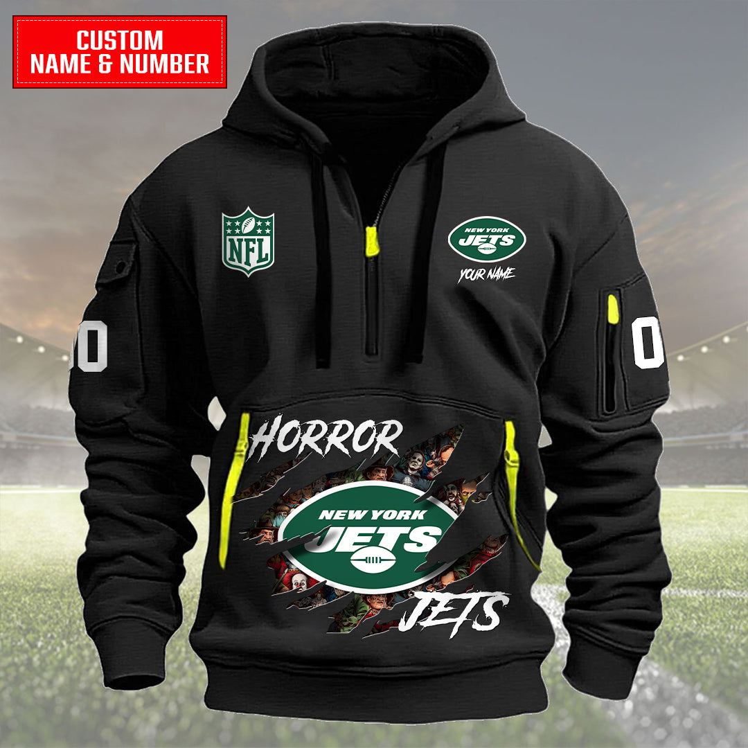 New York Jets Halloween Horror Collection Personalize Quarter Zip Hoodie AZCAQZH000030