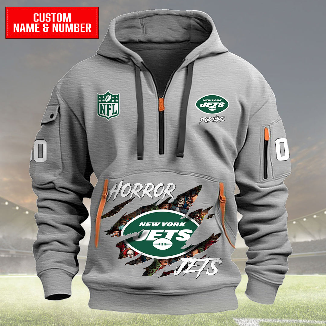 New York Jets Halloween Horror Collection Personalize Quarter Zip Hoodie AZCAQZH000030
