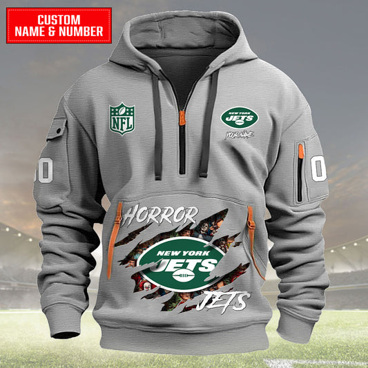 New York Jets Halloween Horror Collection Personalize Quarter Zip Hoodie AZCAQZH000030