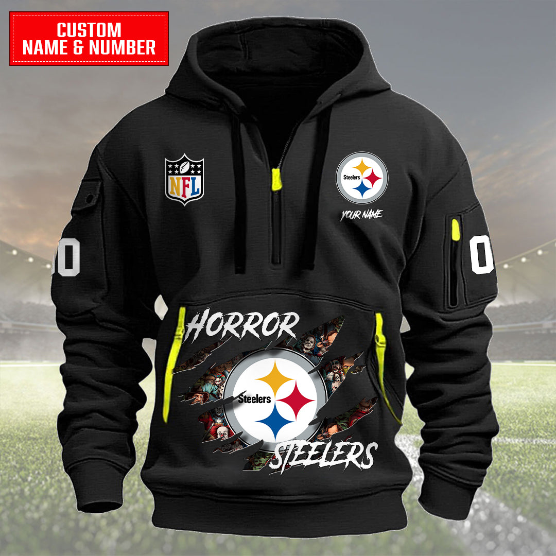 Pittsburgh Steelers Halloween Horror Collection Personalize Quarter Zip Hoodie AZCAQZH000031