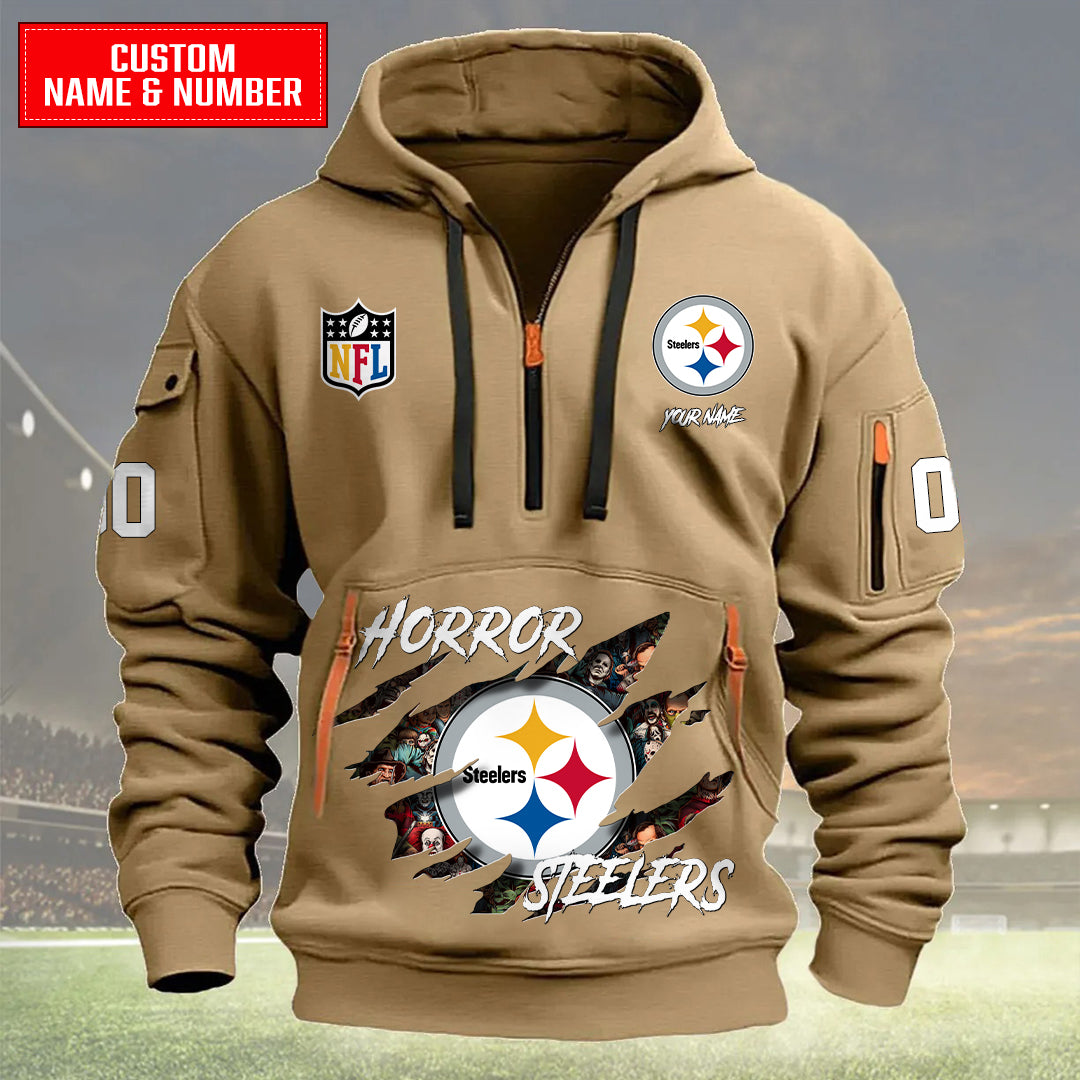 Pittsburgh Steelers Halloween Horror Collection Personalize Quarter Zip Hoodie AZCAQZH000031