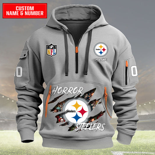 Pittsburgh Steelers Halloween Horror Collection Personalize Quarter Zip Hoodie AZCAQZH000031