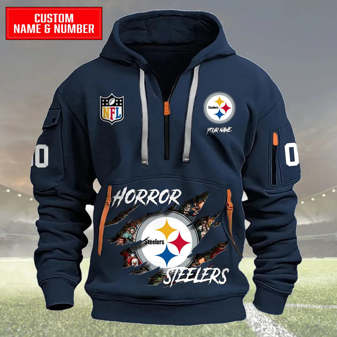 Pittsburgh Steelers Halloween Horror Collection Personalize Quarter Zip Hoodie AZCAQZH000031