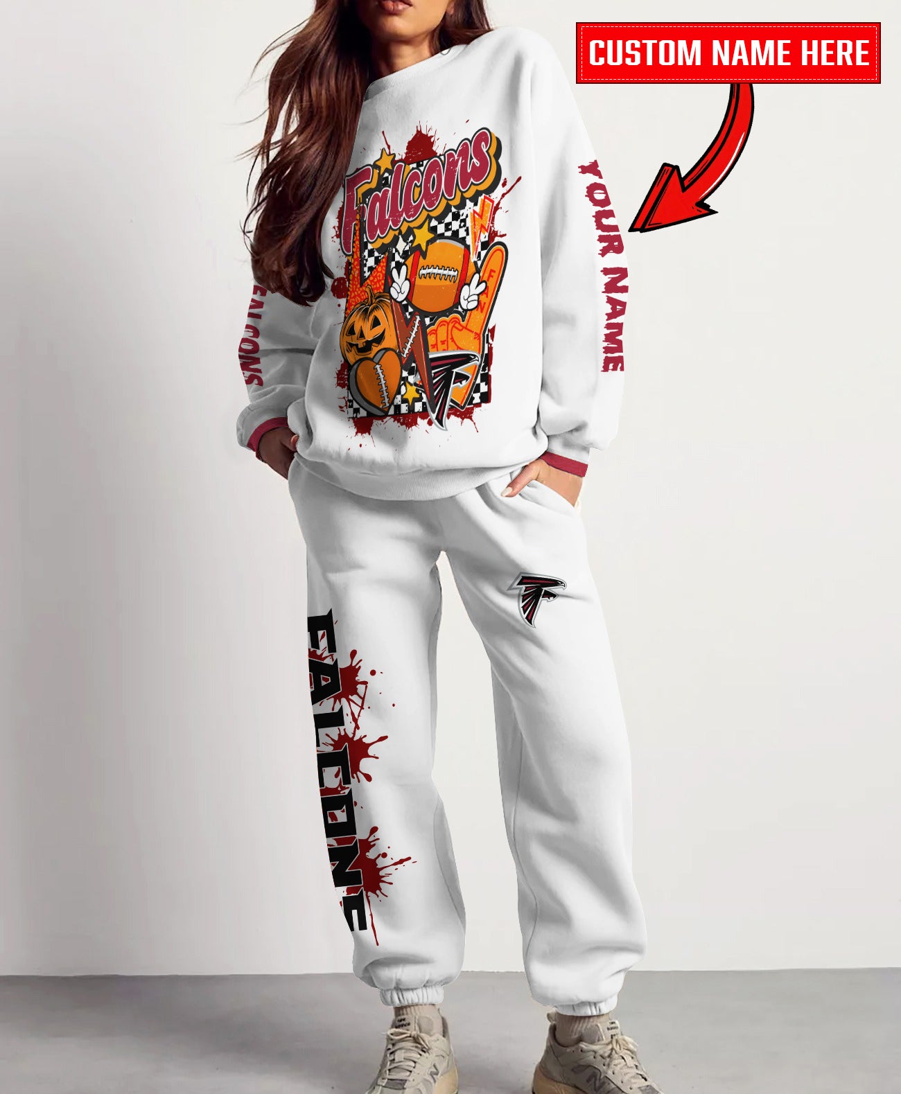 Atlanta Falcons Halloween Collection Unisex Sweatshirt And Sweatpants Set AZCASP000002White