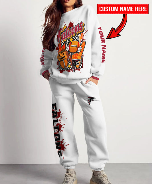 Atlanta Falcons Halloween Collection Unisex Sweatshirt And Sweatpants Set AZCASP000002White