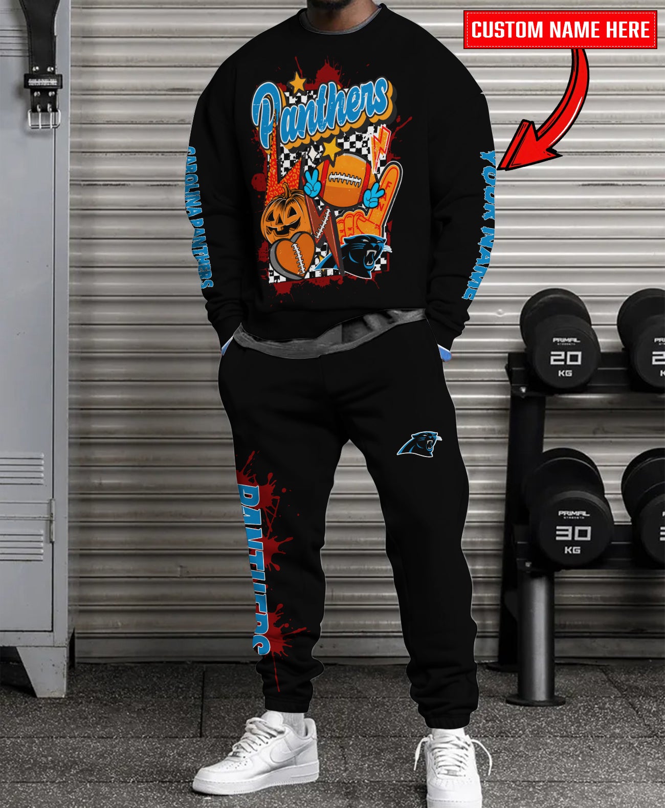 Carolina Panthers Halloween Collection Unisex Sweatshirt And Sweatpants Set AZCASP000003Black