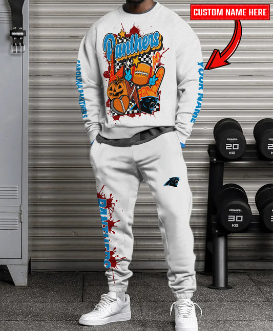 Carolina Panthers Halloween Collection Unisex Sweatshirt And Sweatpants Set AZCASP000003White