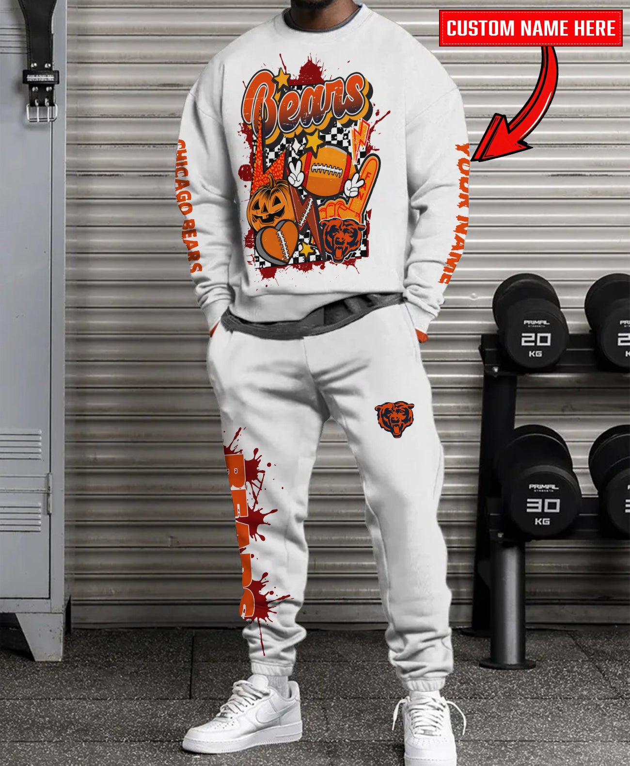 Chicago Bears Halloween Collection Unisex Sweatshirt And Sweatpants Set AZCASP000004White