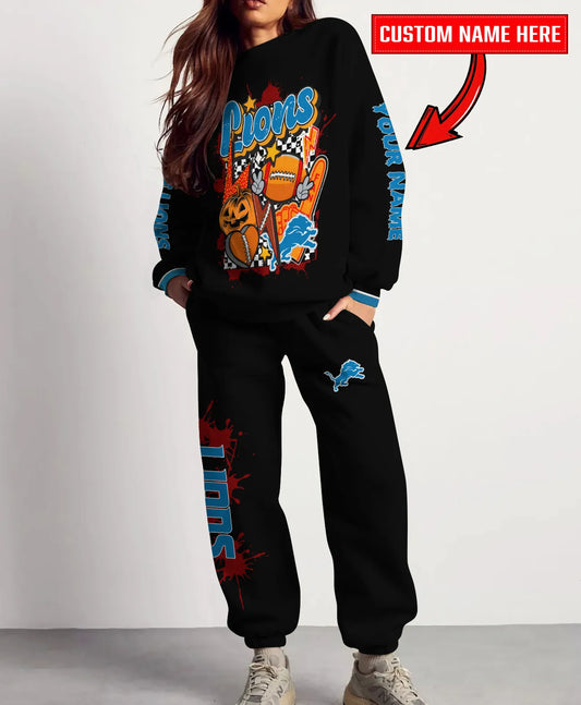 Detroit Lions Halloween Collection Unisex Sweatshirt And Sweatpants Set AZCASP000006Black