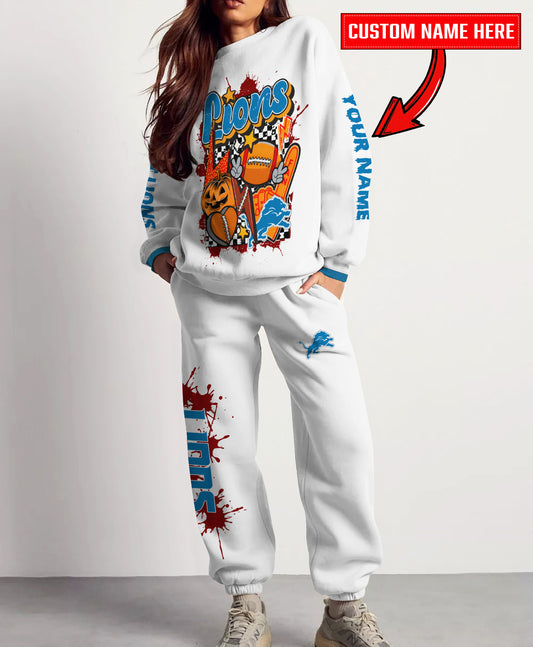 Detroit Lions Halloween Collection Unisex Sweatshirt And Sweatpants Set AZCASP000006White