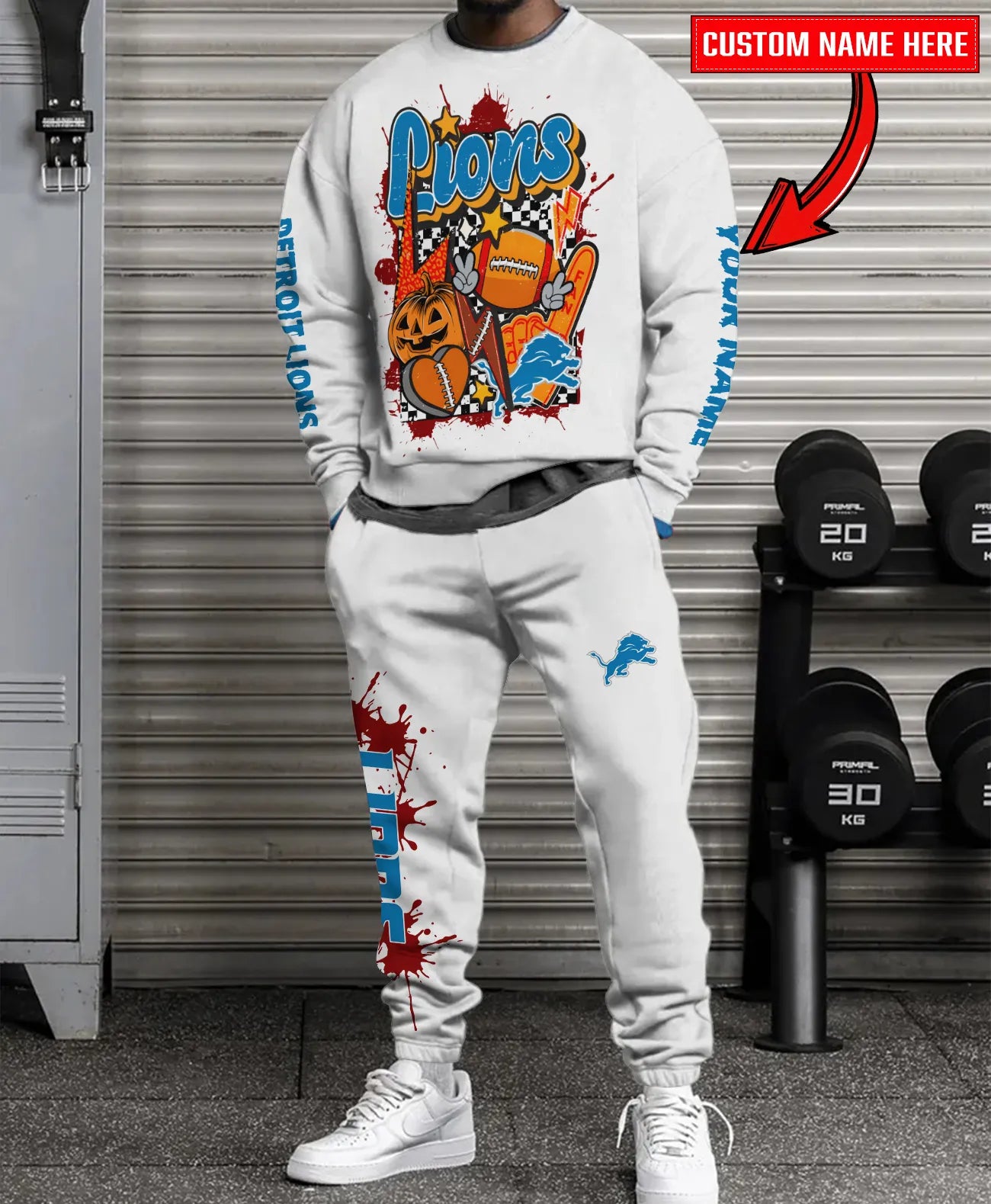 Detroit Lions Halloween Collection Unisex Sweatshirt And Sweatpants Set AZCASP000006White