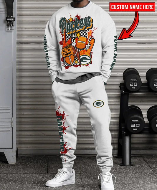 Green Bay Packers Halloween Collection Unisex Sweatshirt And Sweatpants Set AZCASP000007White