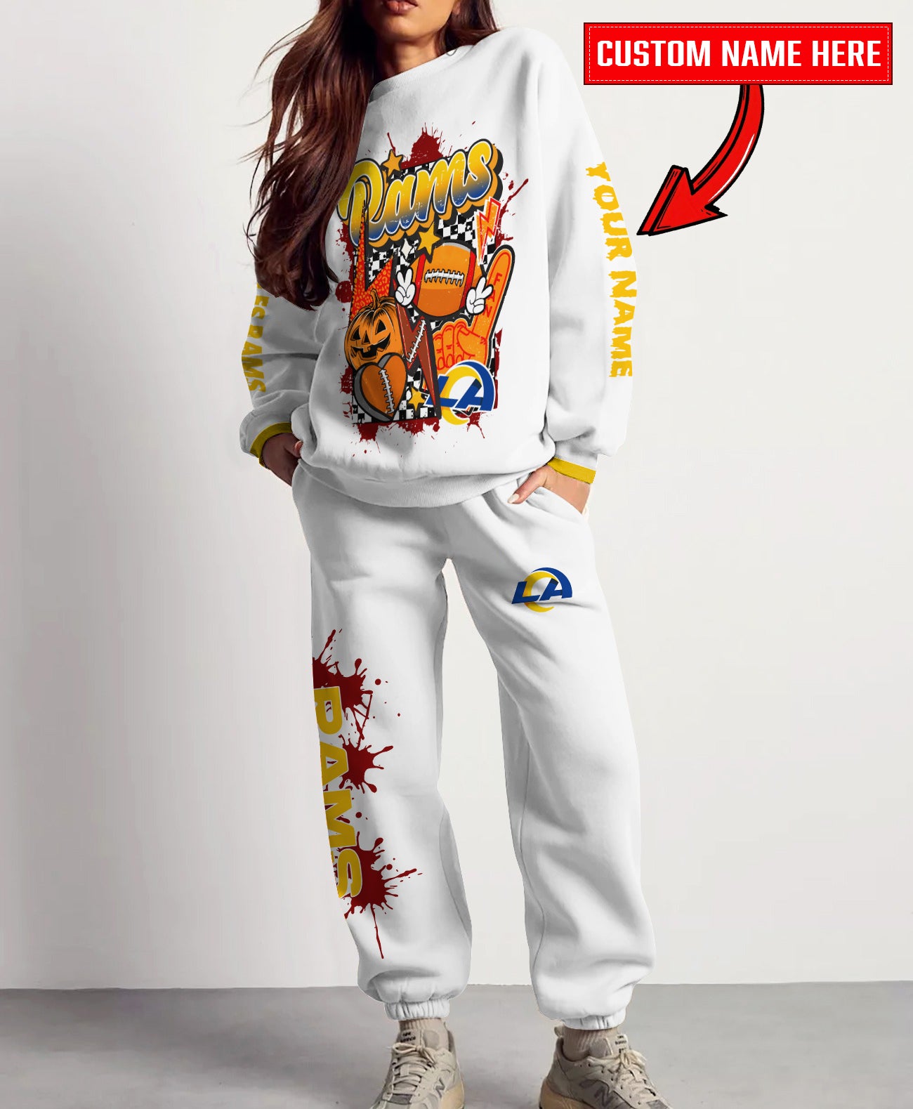 Los Angeles Rams Halloween Collection Unisex Sweatshirt And Sweatpants Set AZCASP000008White
